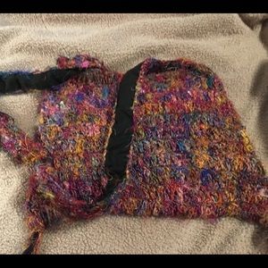 Recycled silk over-the-shoulder purse, snap closure.